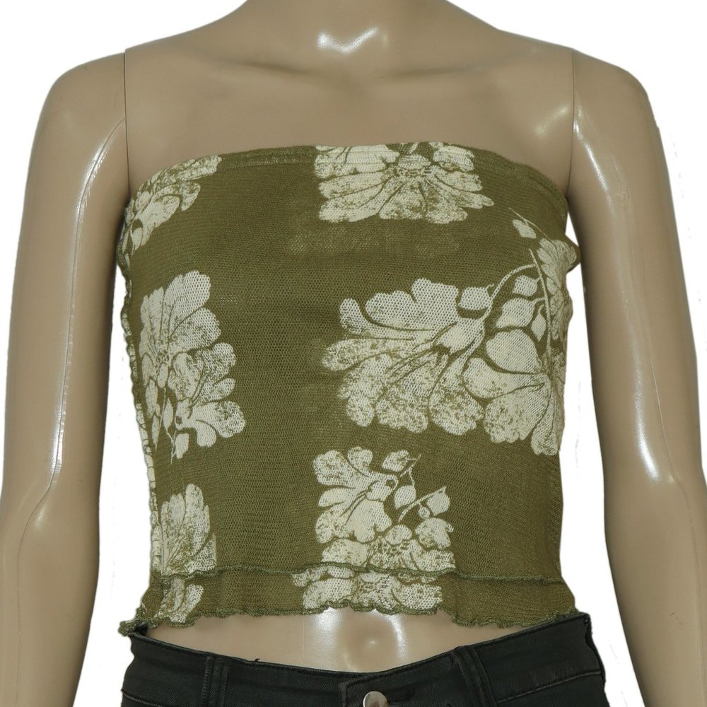 Free People Poppy Tube Top Army Green Combo Strapless Smocked XS - Picture 8 of 8